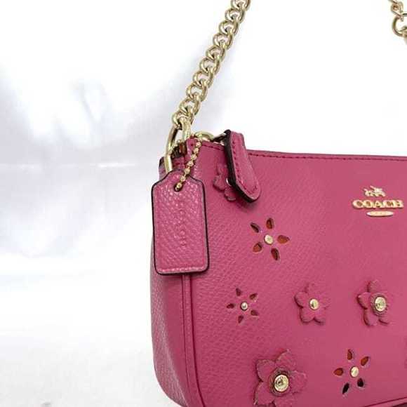 Coach Pouch ec-24044 Pink F65471 PVC Leather Studs COACH Chain Flower Women's